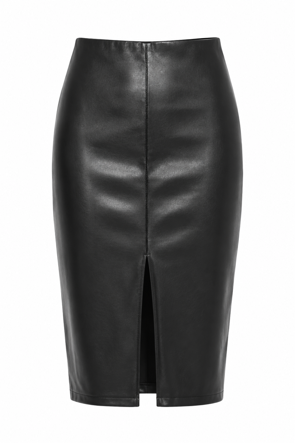 Faux Leather Skit Midi Skirt