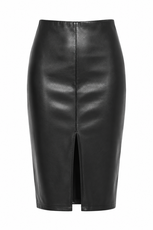 Faux Leather Skit Midi Skirt