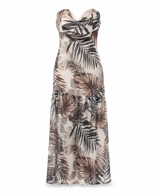 Tropical Mesh Strapless Dress