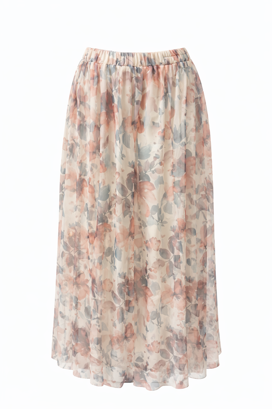 Cream with Red Floral Maxi Skirt