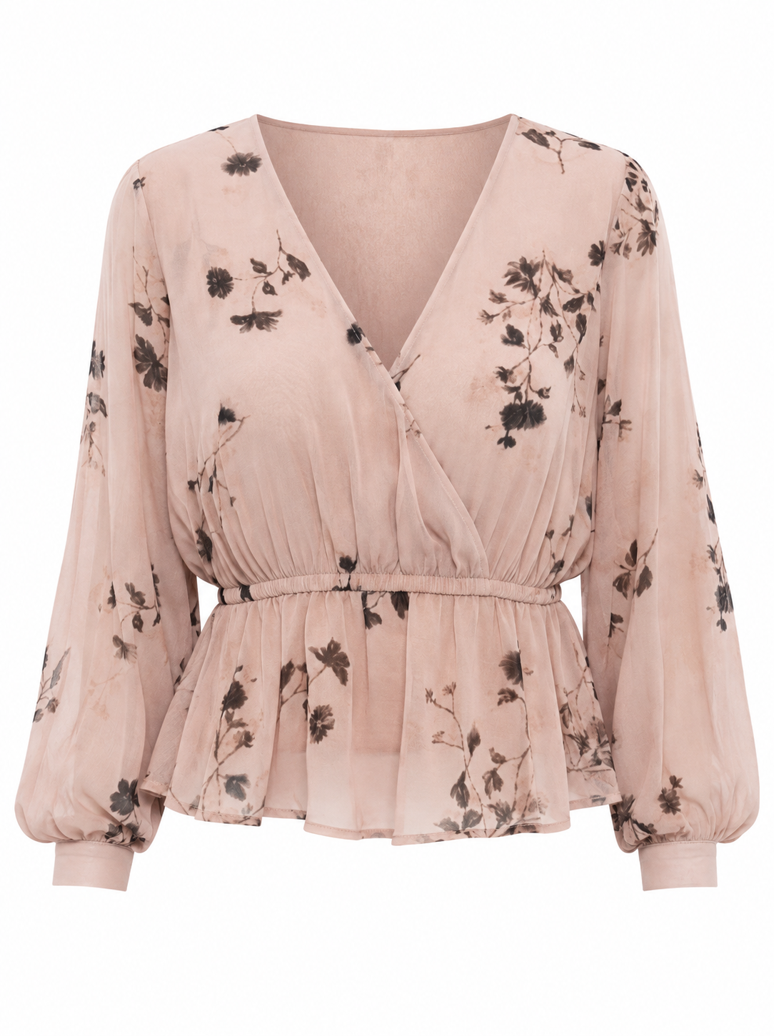 Floral Print Waist Scrunch 3/4 Sleeve Top