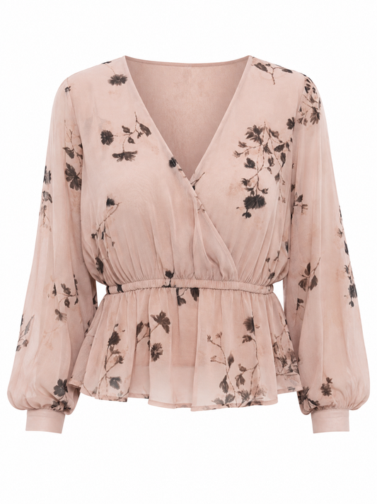 Floral Print Waist Scrunch 3/4 Sleeve Top