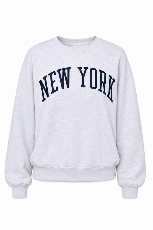 Grey Embroidered NY Pullover