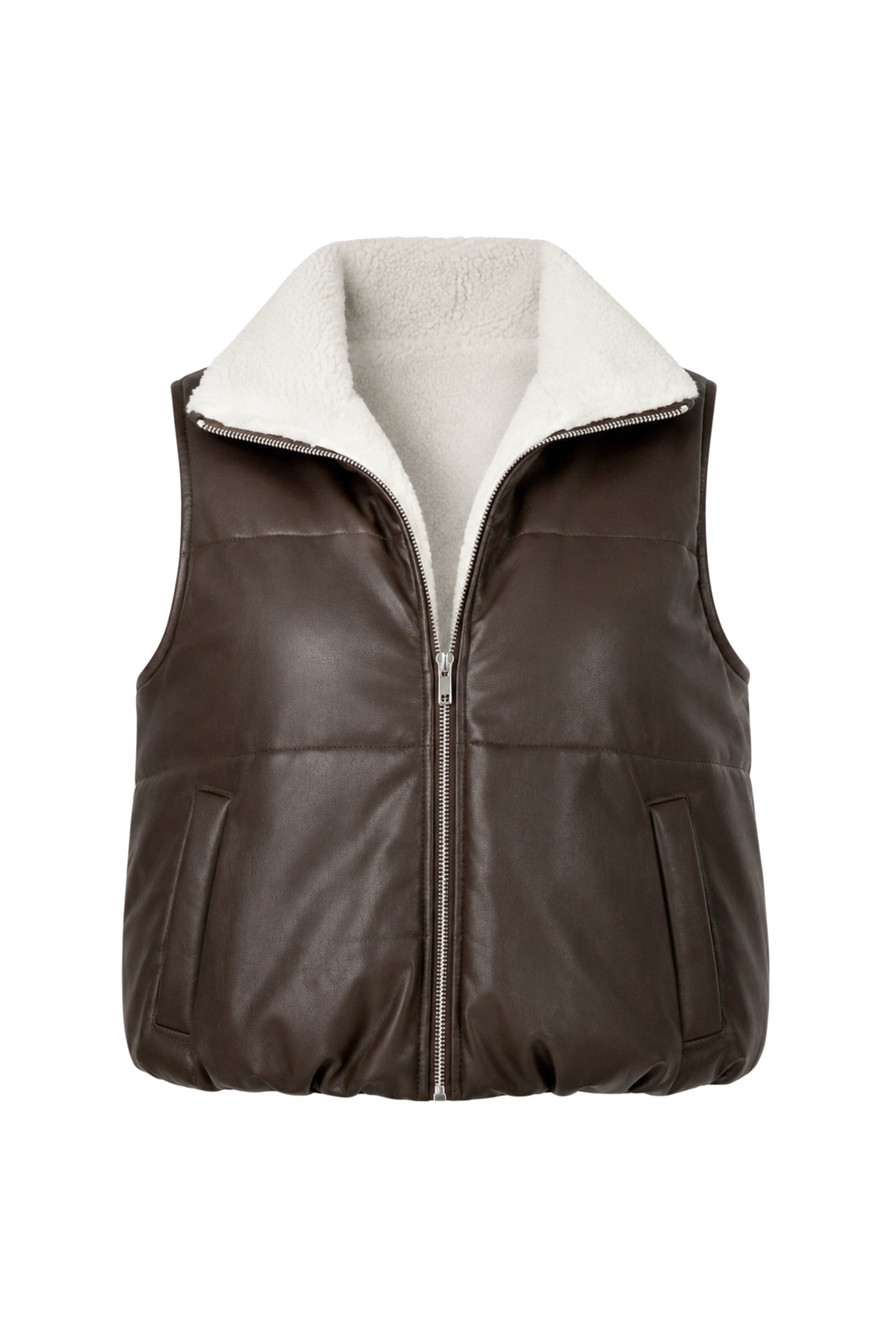 Faux Leather Puffer Fur Vest