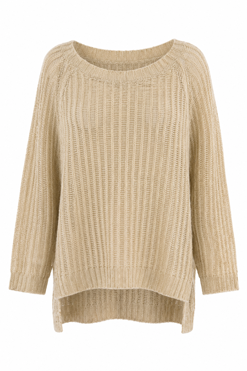 Tan High Low Knit Sweater