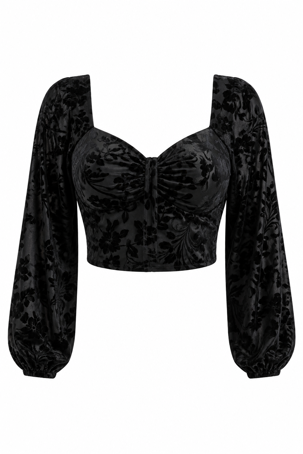 Black Floral Sweetheart Neck Top