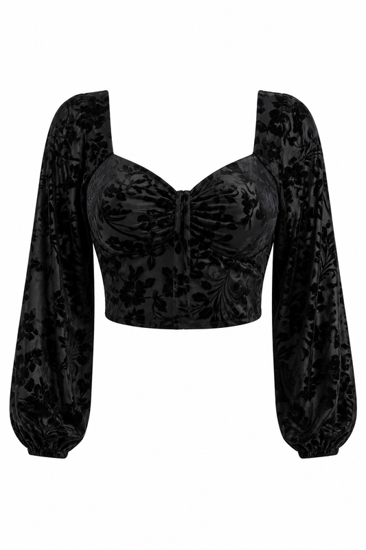 Black Floral Sweetheart Neck Top