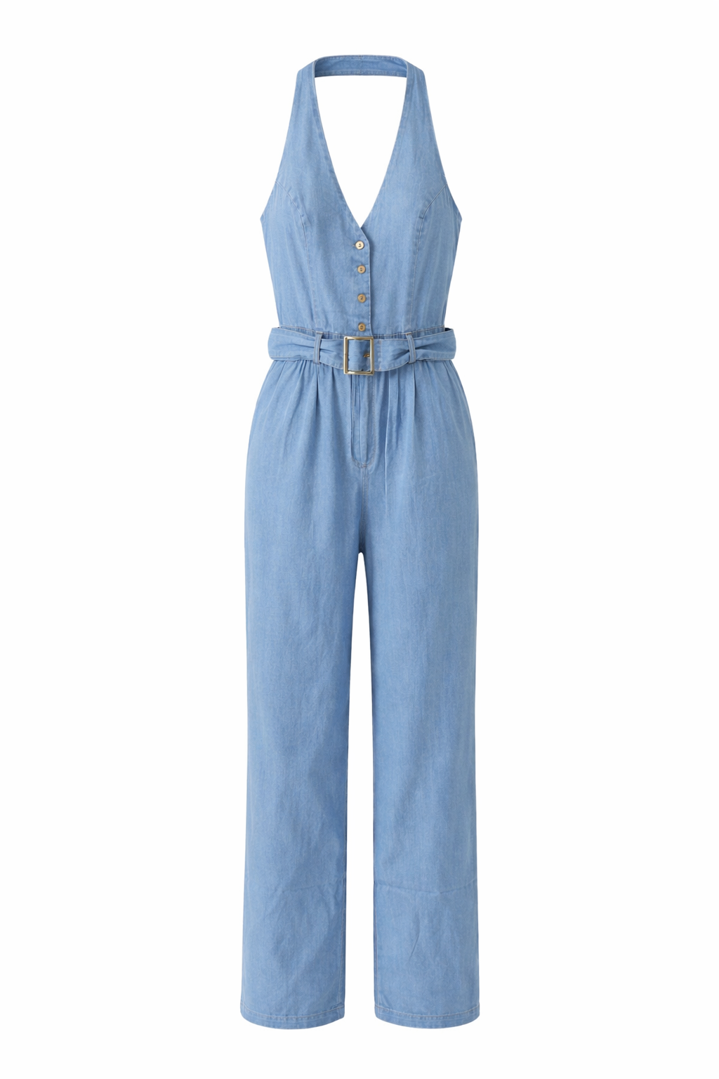 Halter Belted Button Denim Jumper