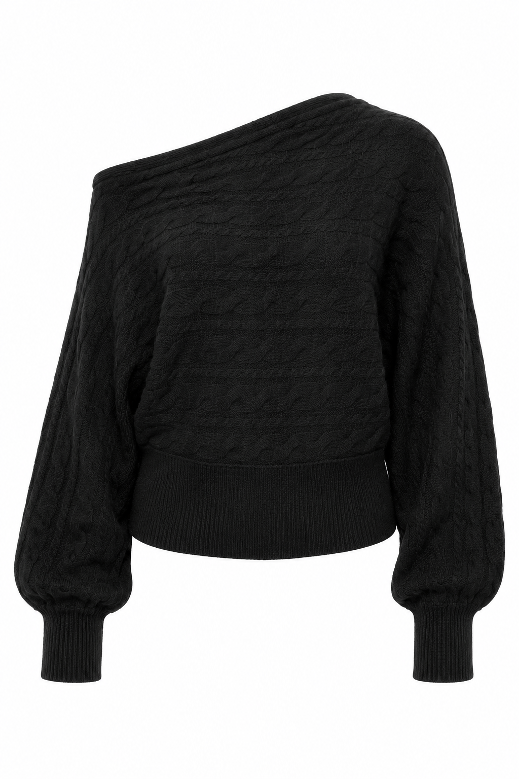 Asymmetrical Cable Knit Off the Shoulder Sweater