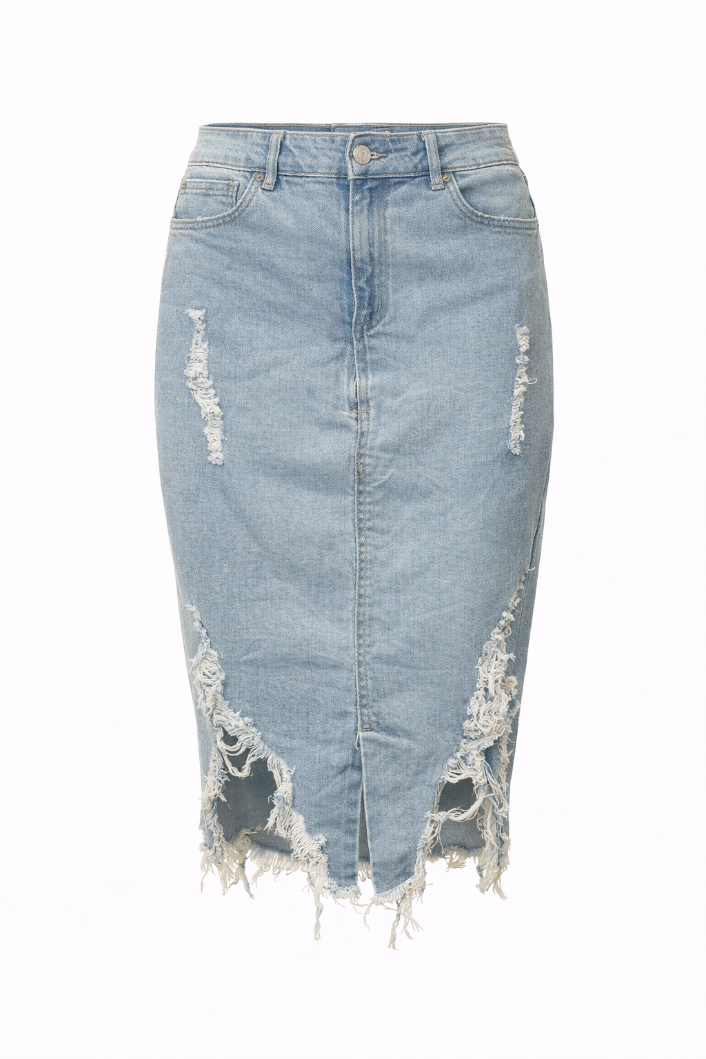 Light Wash Ripped Jean Skirt
