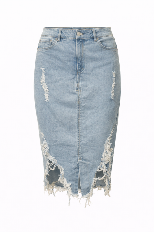 Light Wash Ripped Jean Skirt