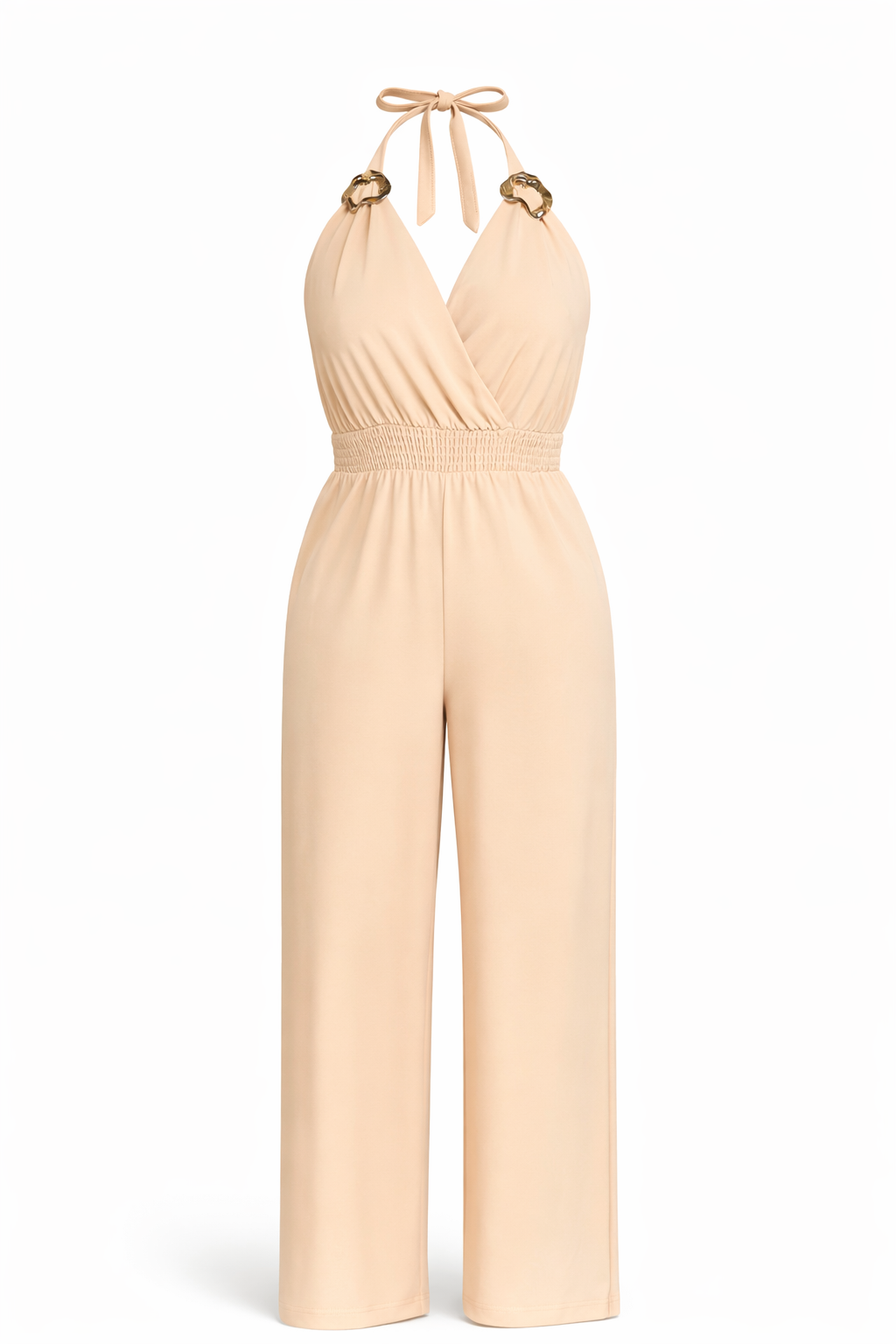 Gold Accent Halter Smock Waist Jumper
