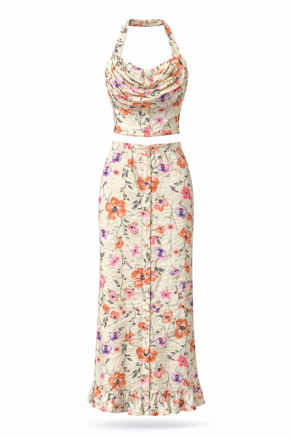 Yellow Floral Skirt and Crop Set