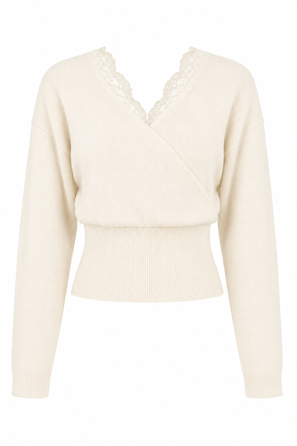 Lace Trim V Neck Knit Sweater