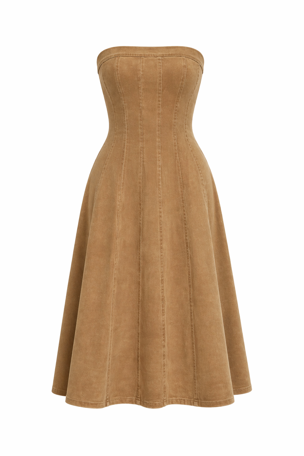 Brown Strapless Denim Skater Dress