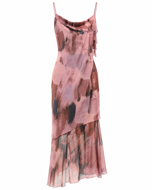 Burgundy Mesh Ruffle Maxi Dress