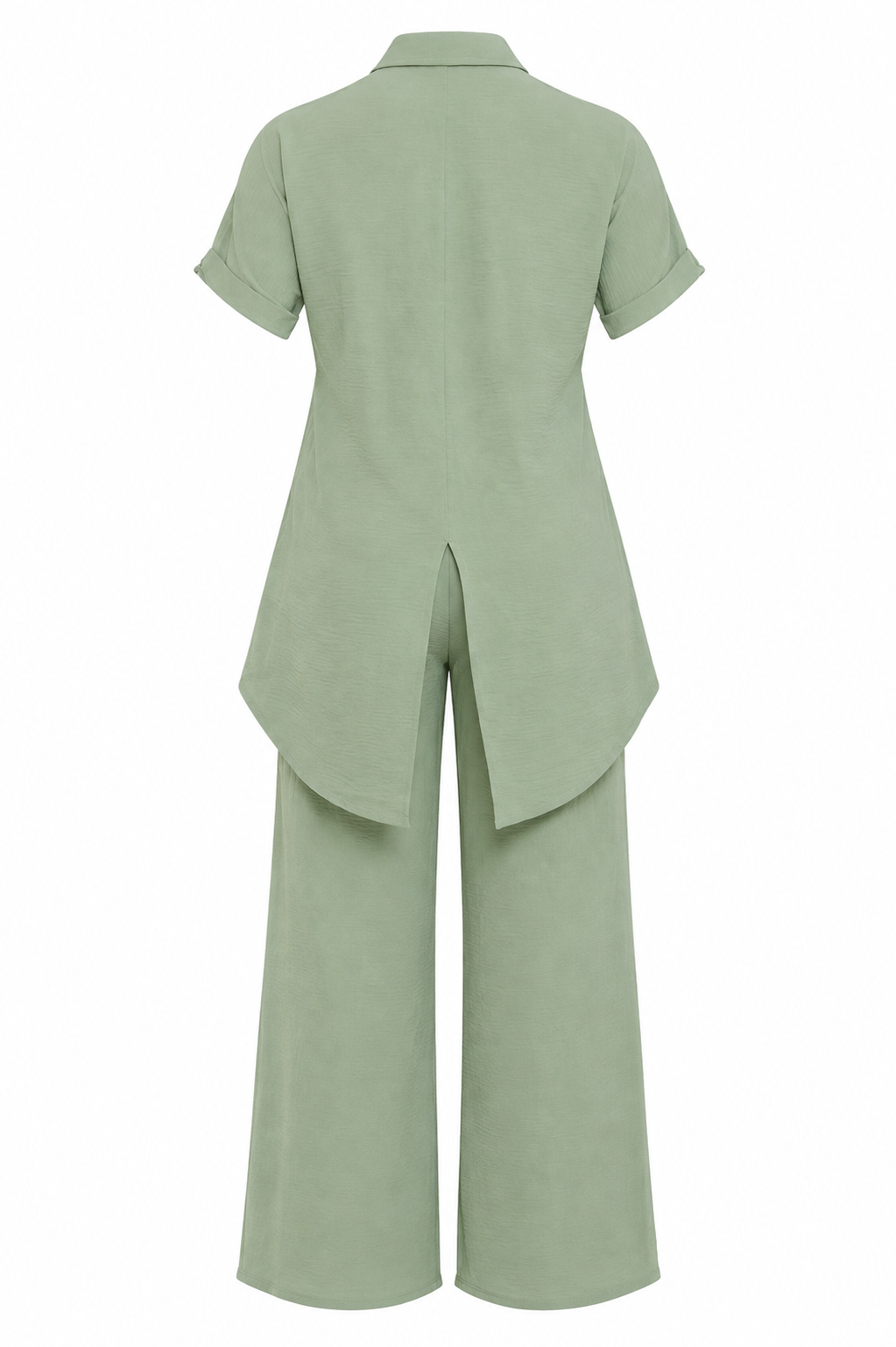 Button Down Back Slit Two Piece Pants Set