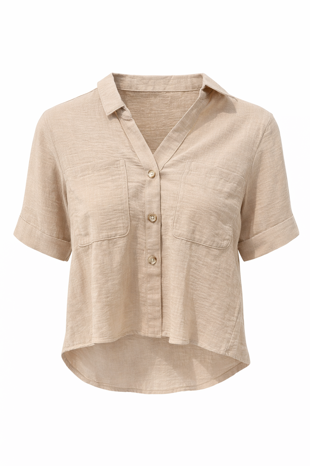 Cargo Linen High-Low Crop Shirt