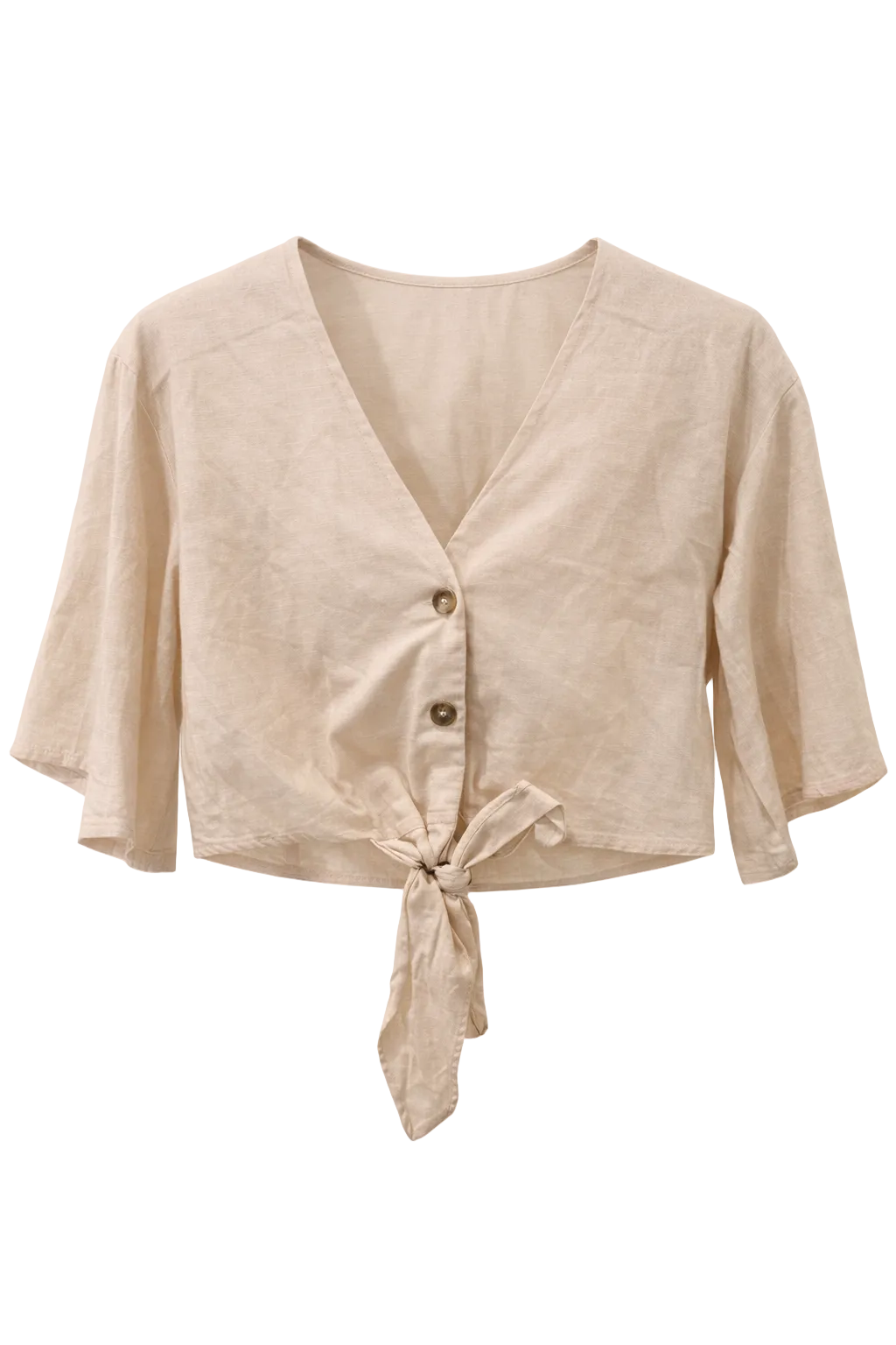 Nude Linen Tie Crop