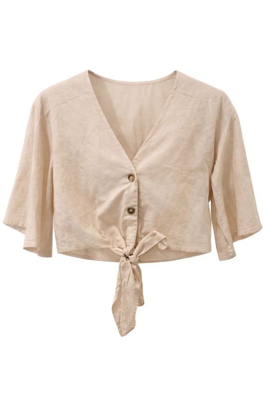 Nude Linen Tie Crop