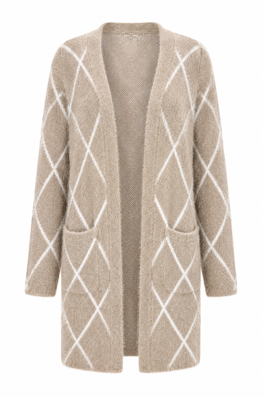 Open Front Fuzzy Knit Stripe Cardigan