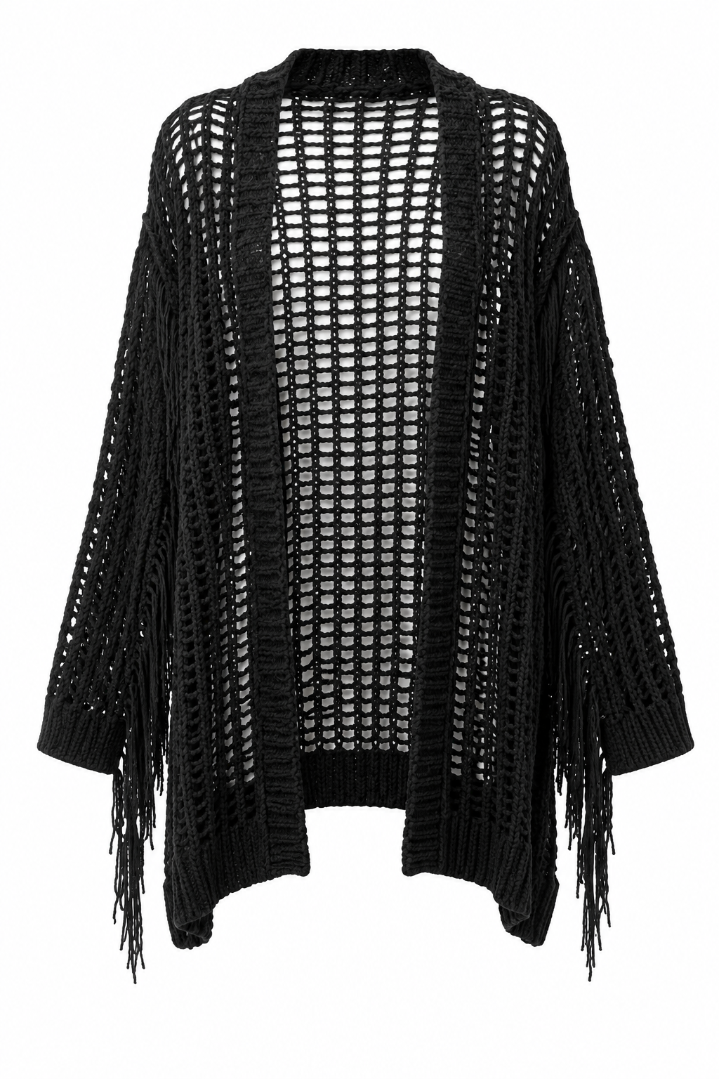 Soft Crochet Fringe Knit Open Cardigan