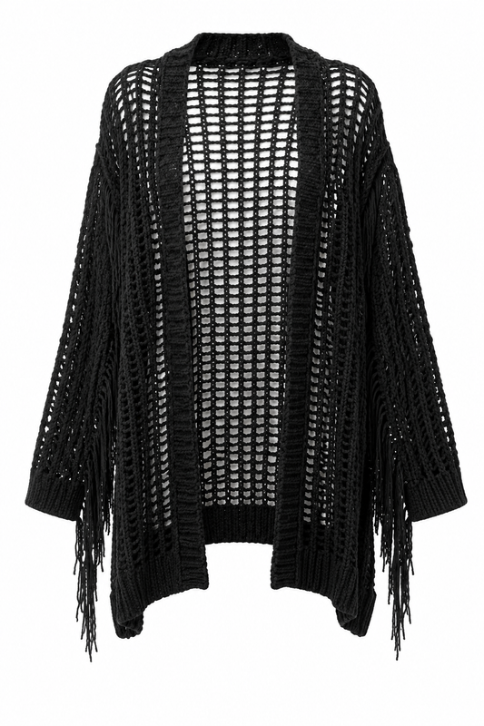 Soft Crochet Fringe Knit Open Cardigan