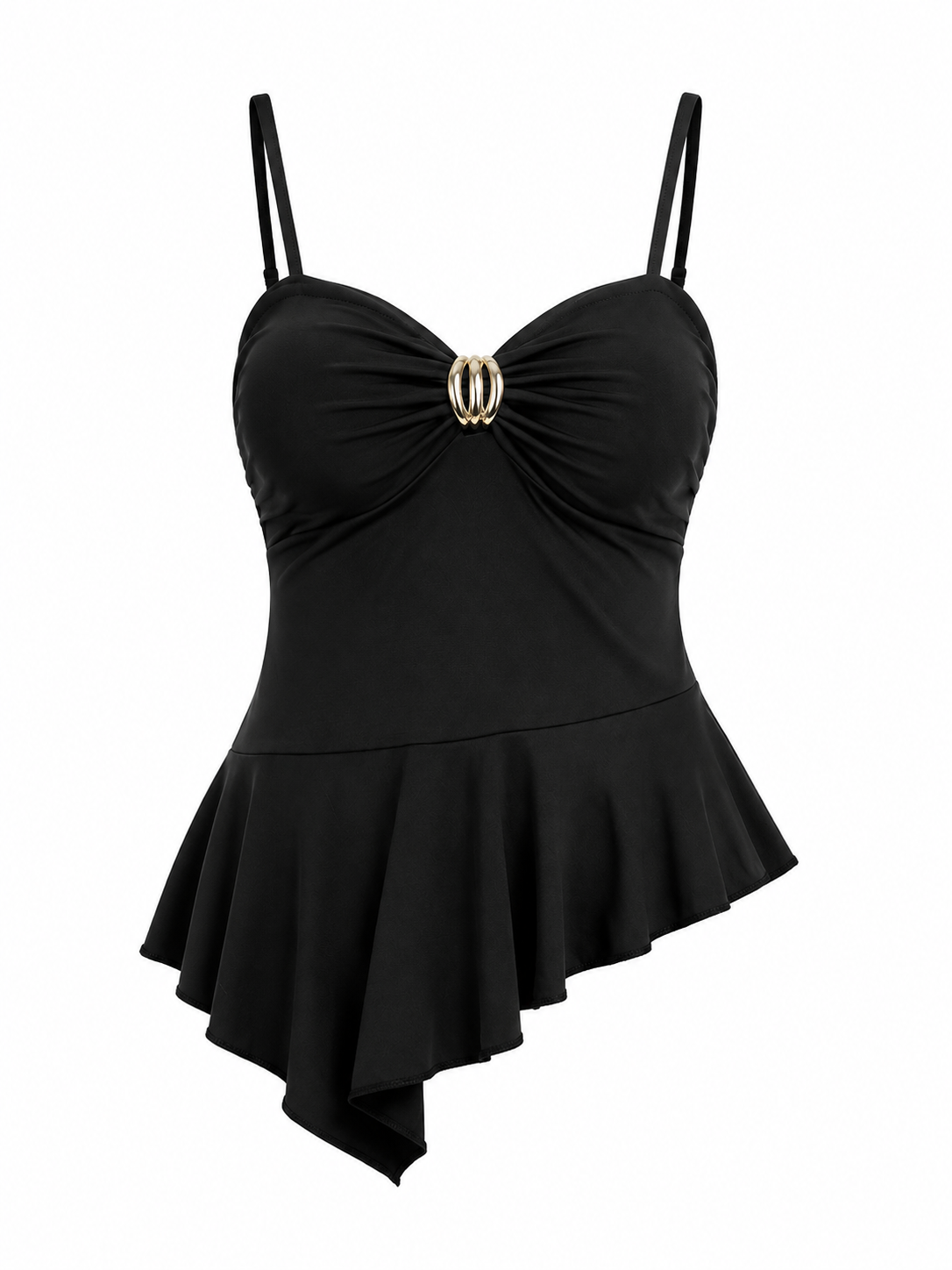 Gold Accent Asymmetrical Ruffle Top