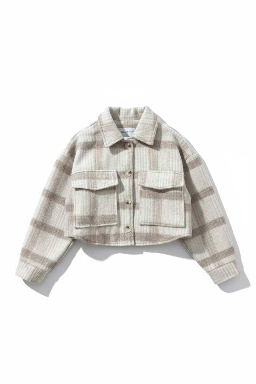 Beige plaid cropped shacket