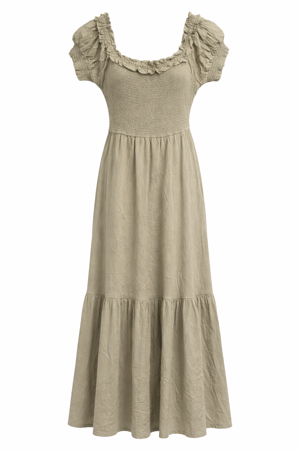 Olive Crepe Smock Midi Dress