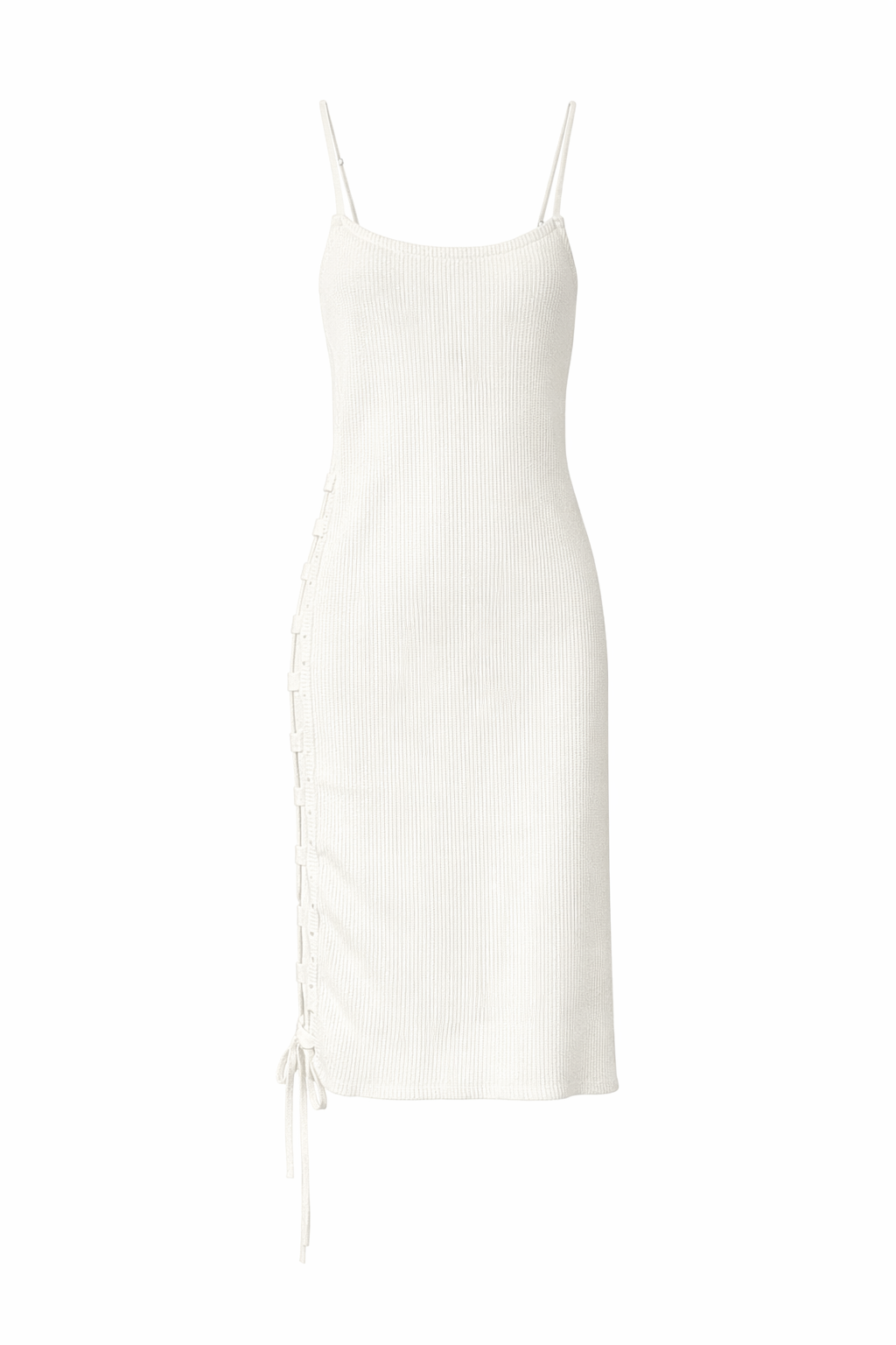 White Side Laced Rib  Sweater Mini Dress