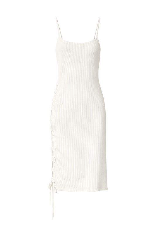 White Side Laced Rib  Sweater Mini Dress