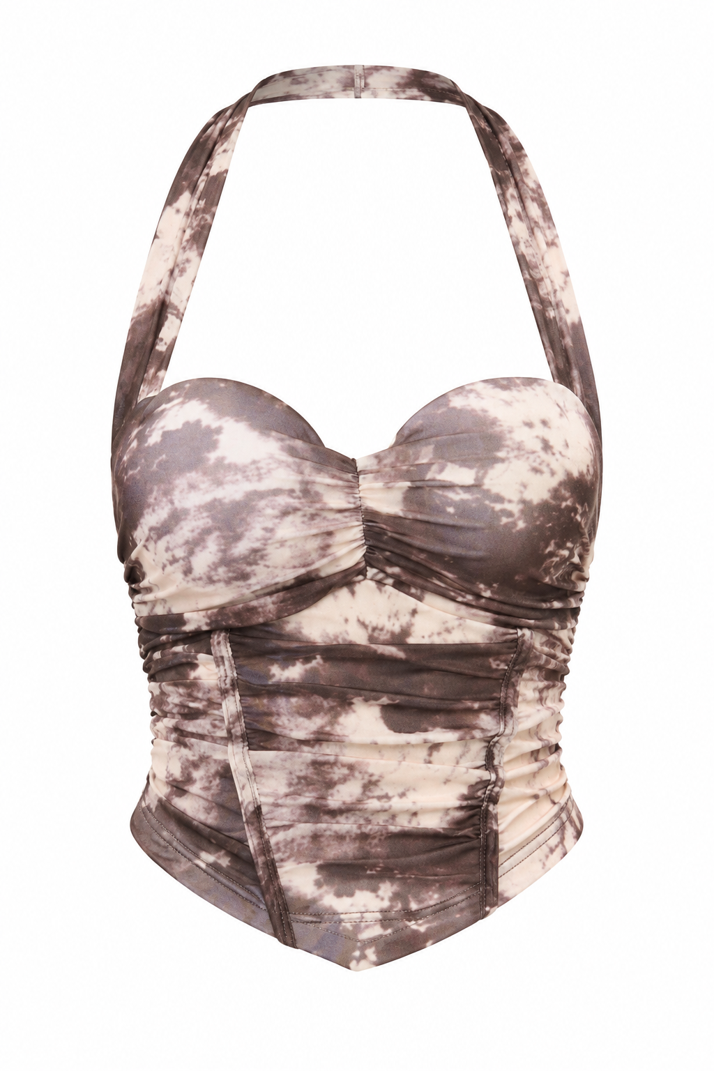 Printed Mesh Corset Scrunch Halter Top