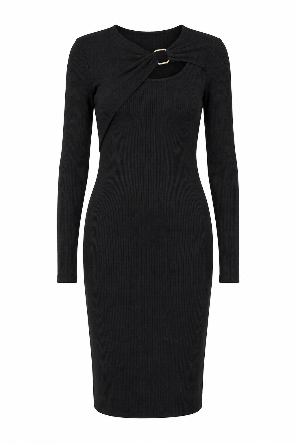 Ribbed Overlay Gold Accent Sweater Dress