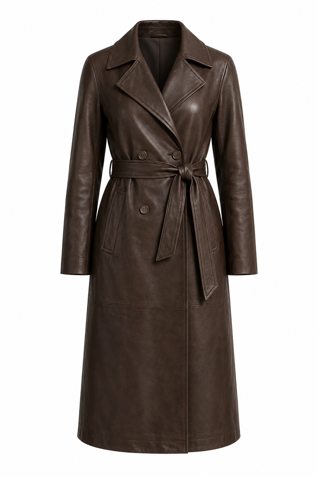 Faux Leather Tie Trench Coat