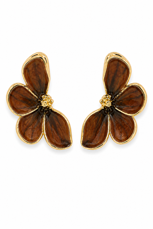 Brown Half Flower Earrings