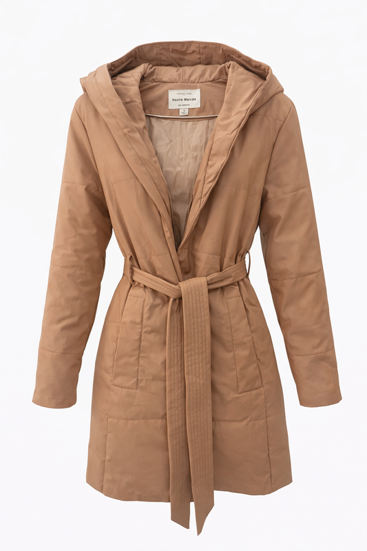 Long Puff Leather Tie Jacket
