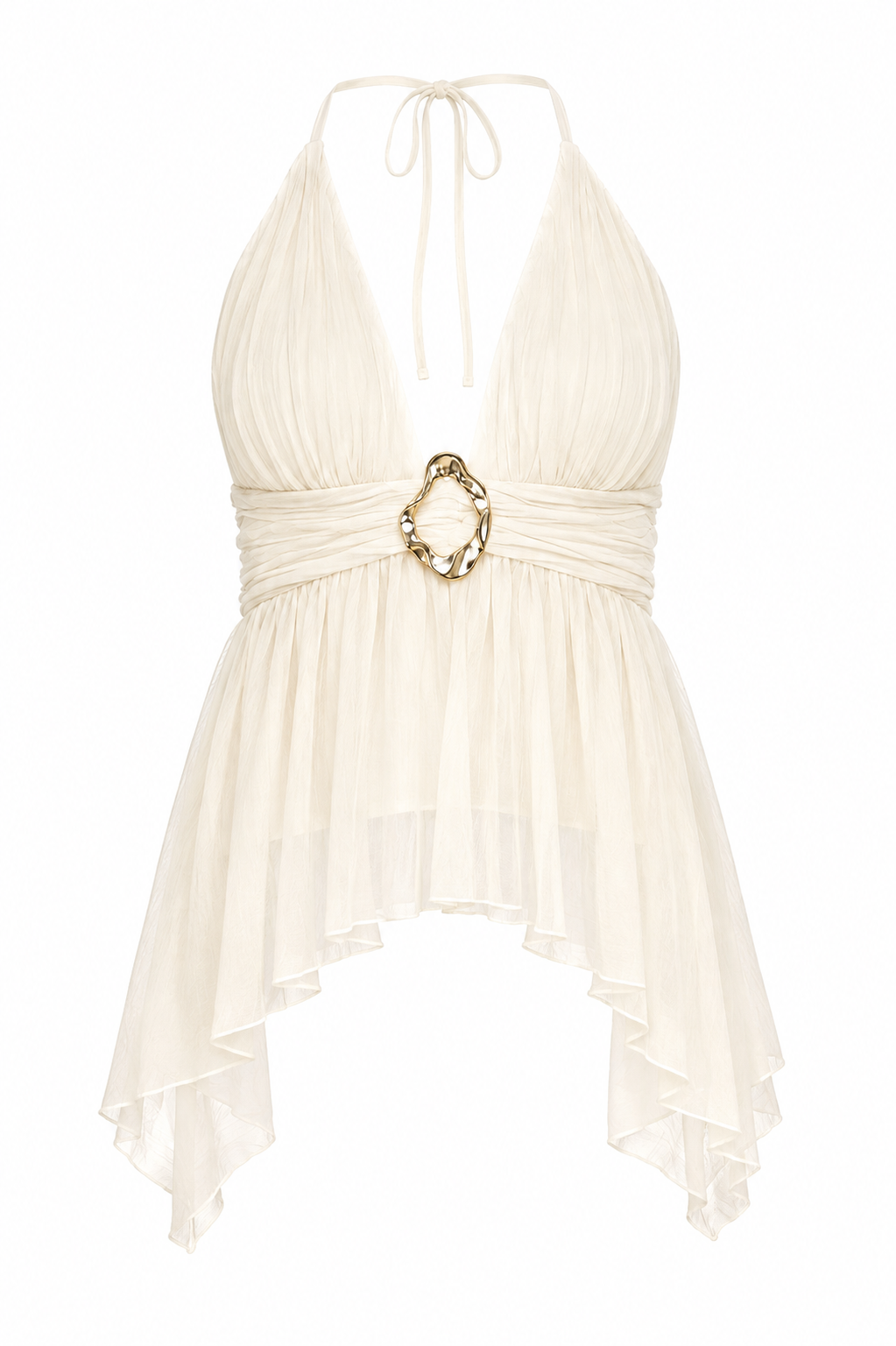 Gold Accent Textured Open Back Top