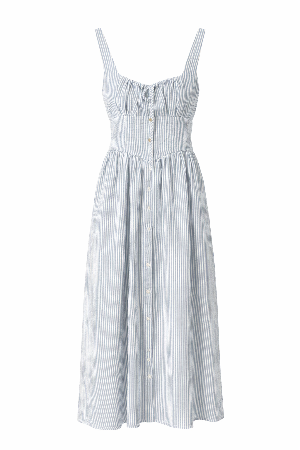 Stripe Linen Scrunch Back Tie Front Maxi Dress