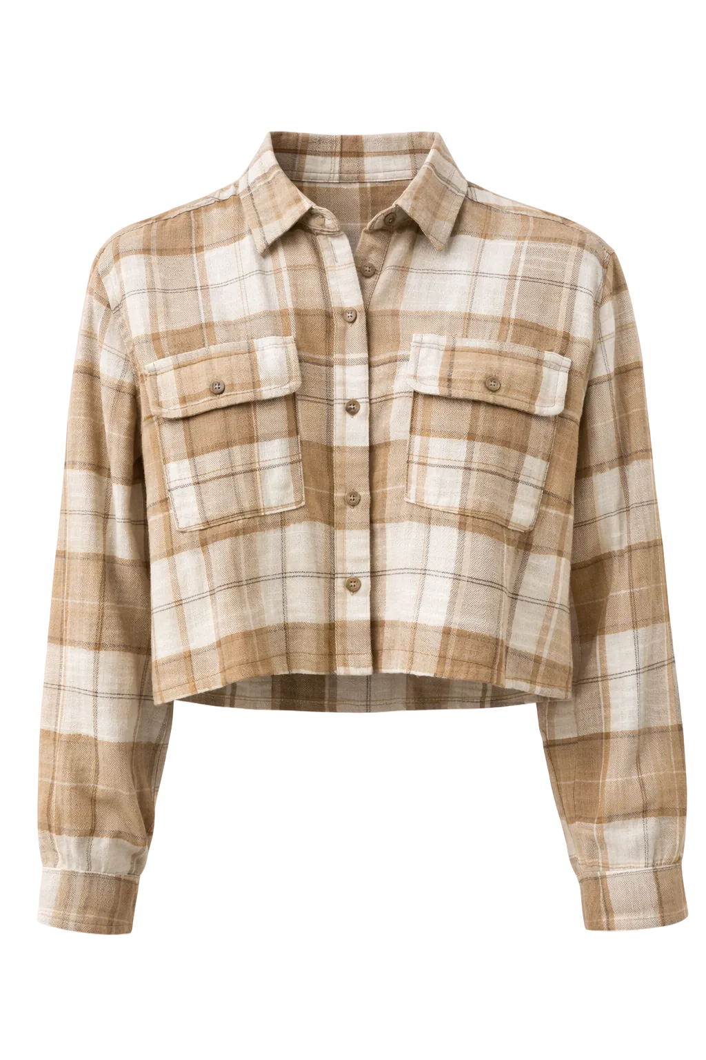 Button Pocket Crop Plaid Flannel