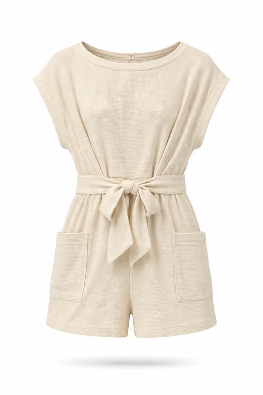 Cream Thermal Tie Romper
