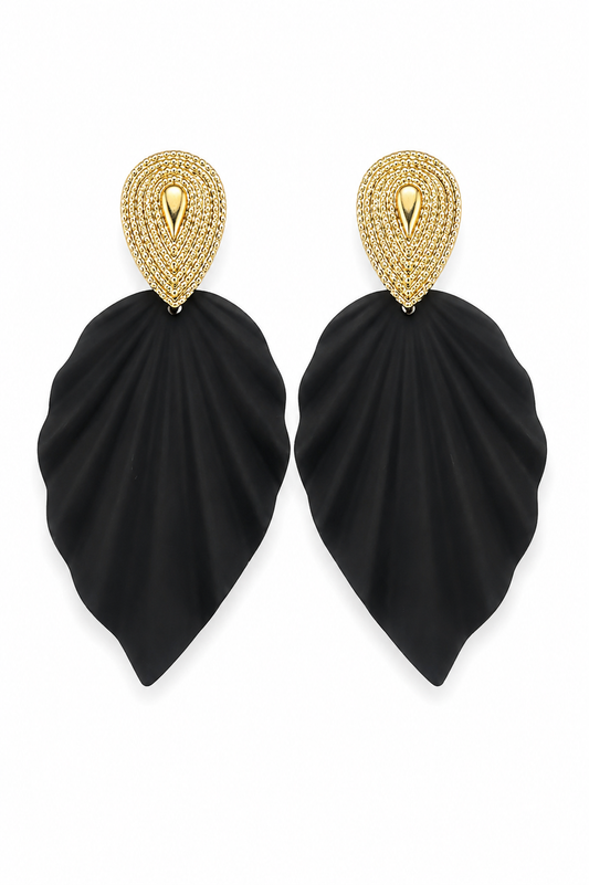 Black Tropical Leaf Earrings