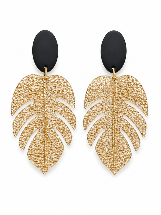 Gold Tropical Leaf Earrings