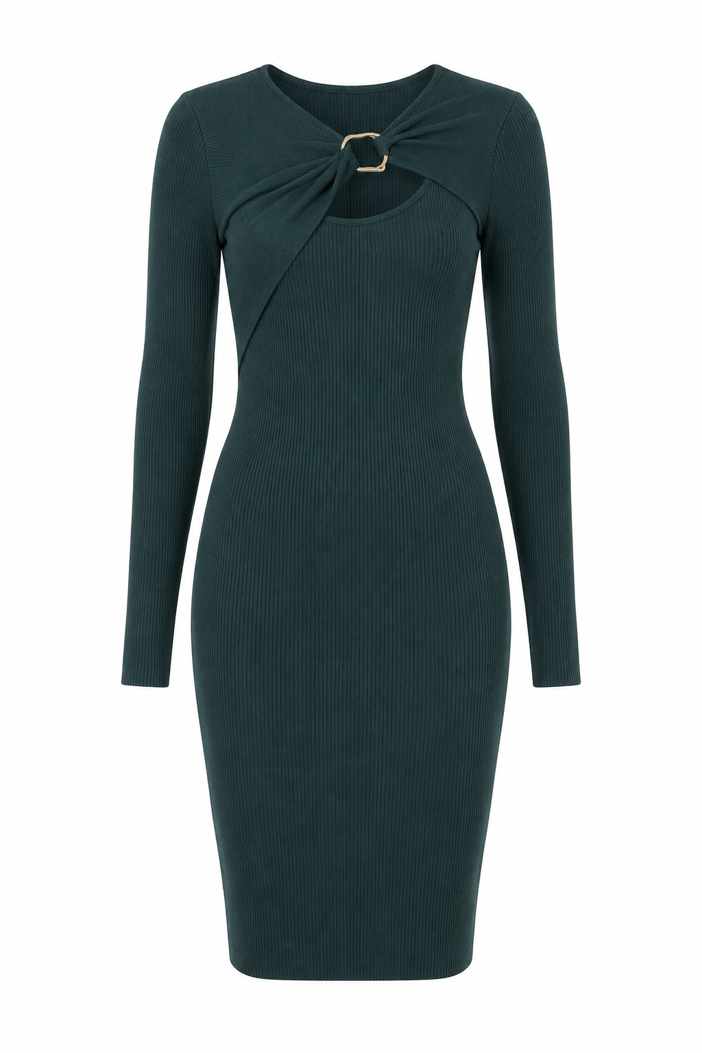 Ribbed Overlay Gold Accent Sweater Dress