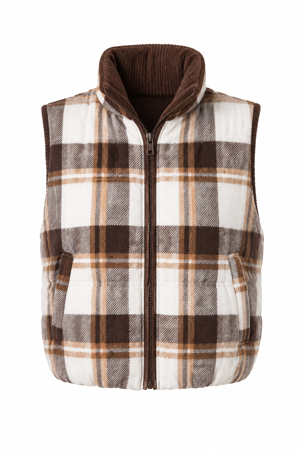 Corduroy Reversible Plaid Puffer Vest