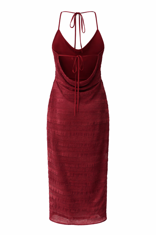 Lace Open Back Tie Midi Dress