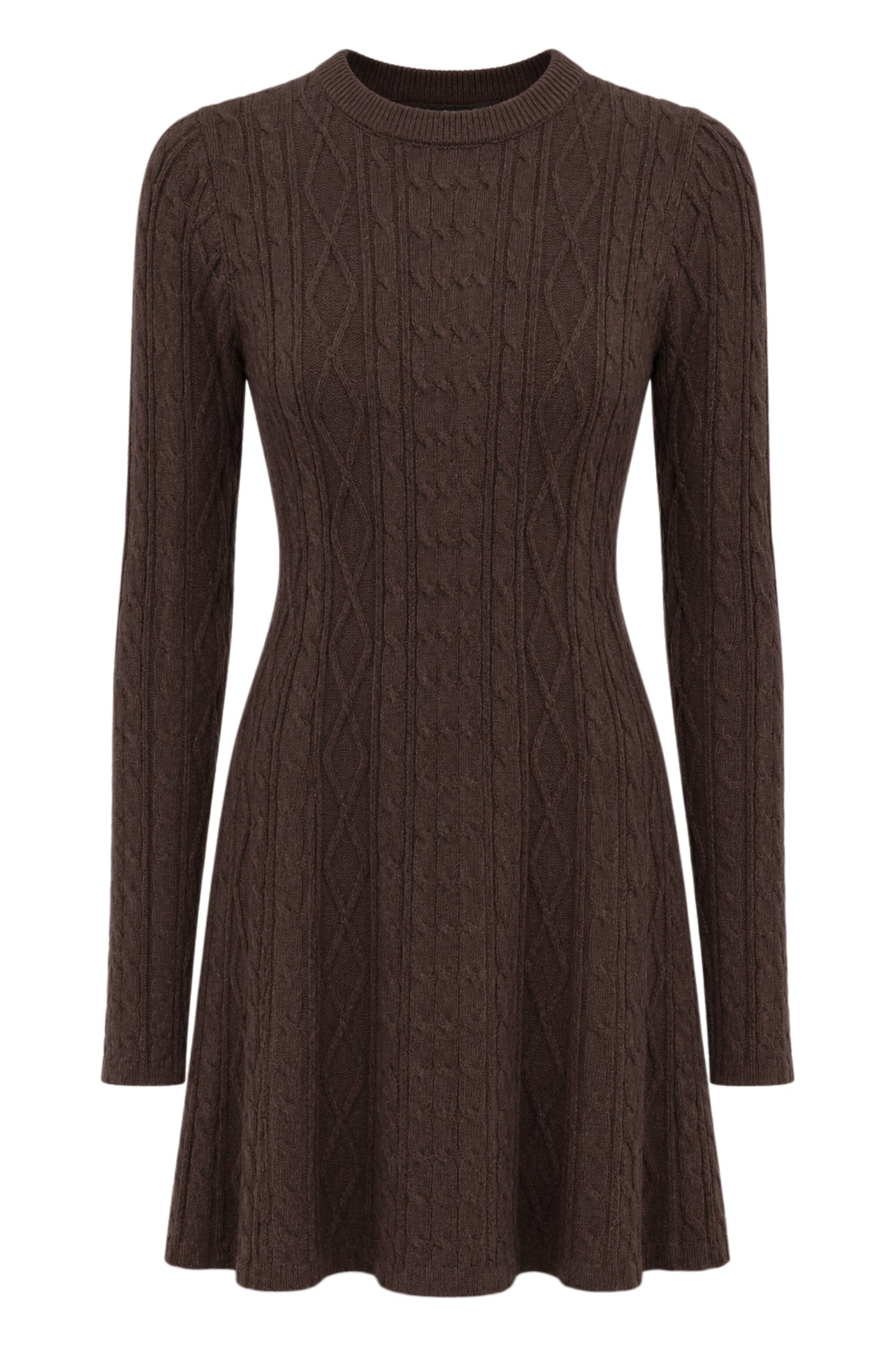 Brown Cable Knit Flare Mini Dress