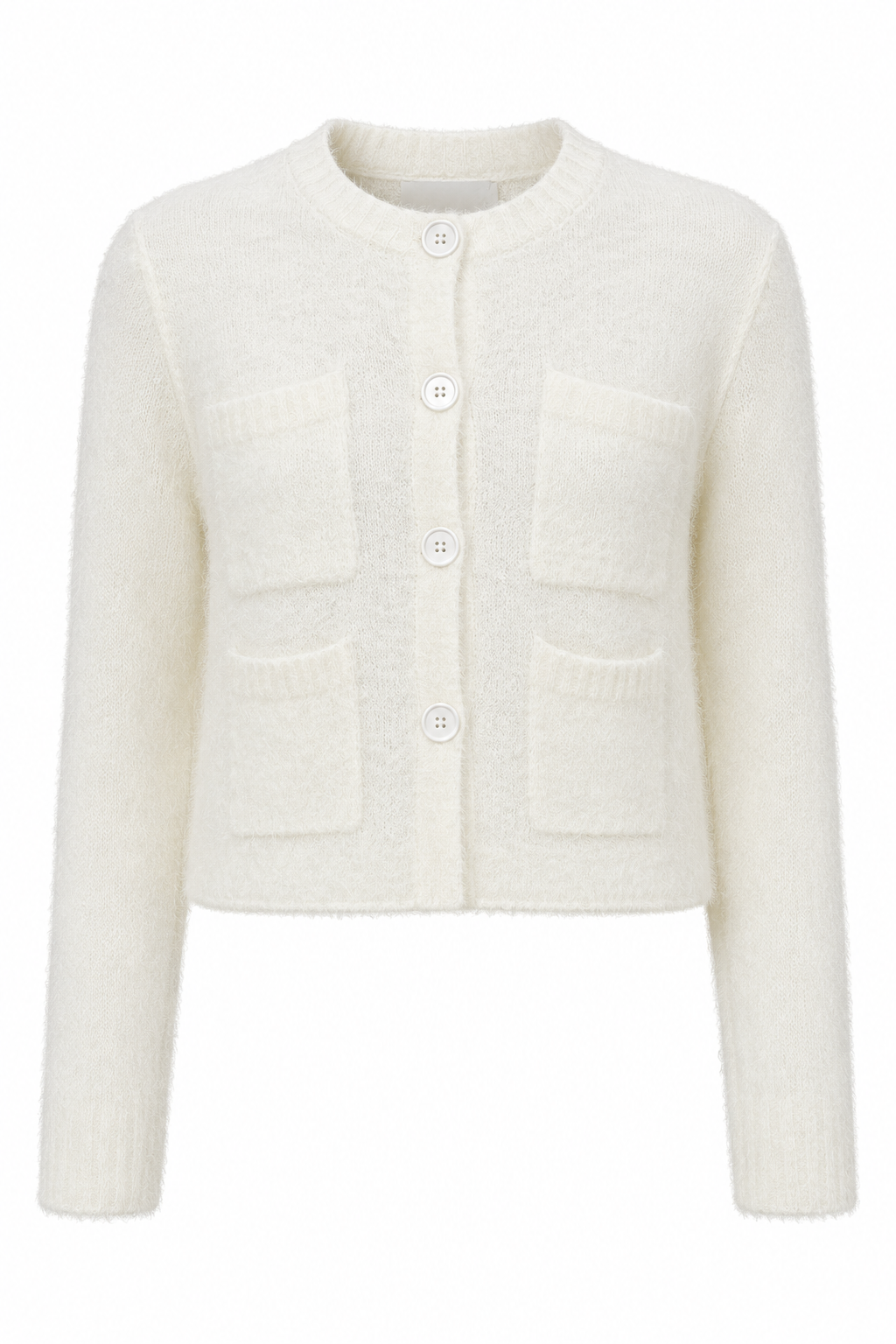 Knit Fuzzy Four Pocket Button Sweater