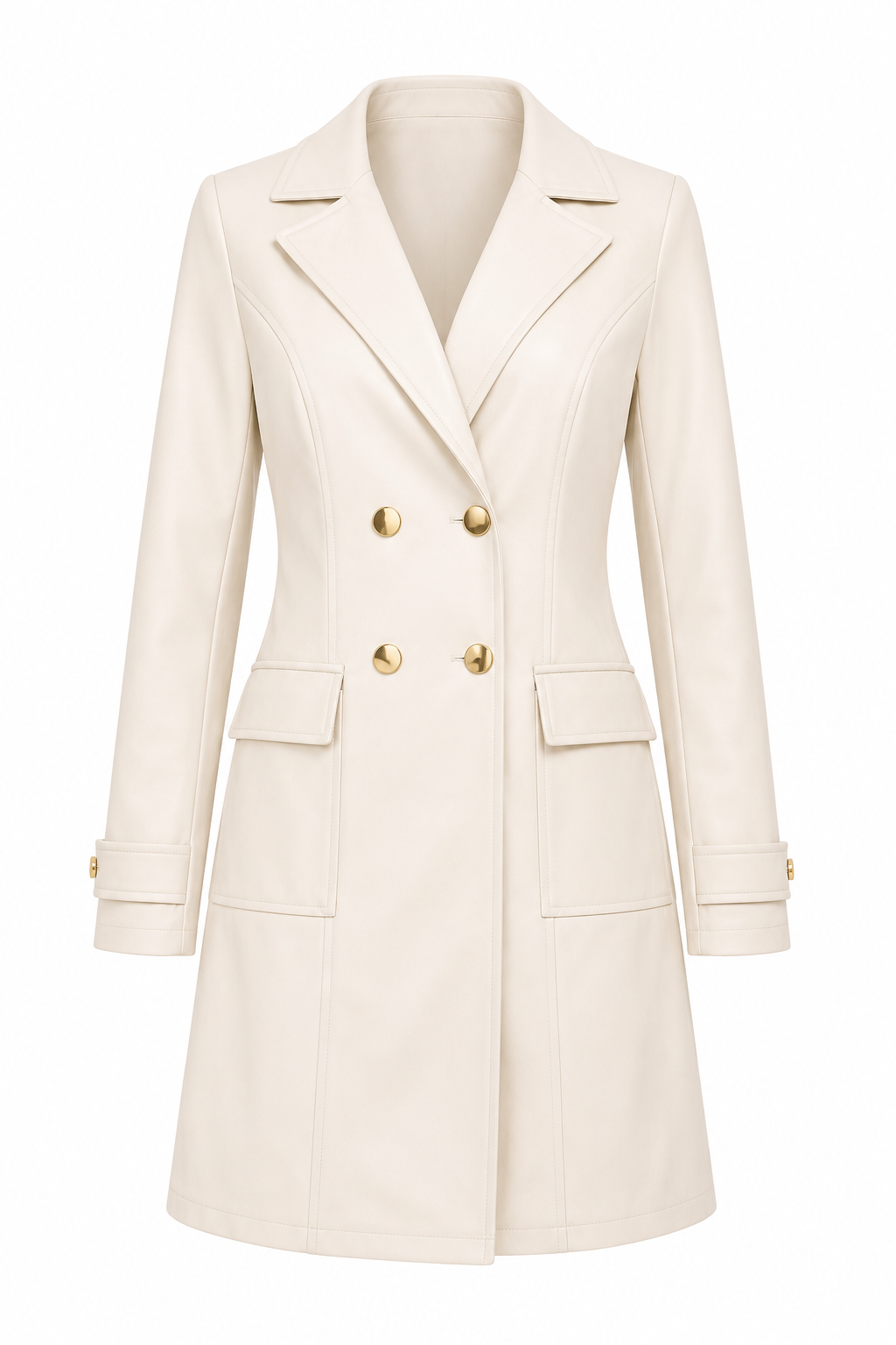 Faux Leather Gold Button Trench Coat
