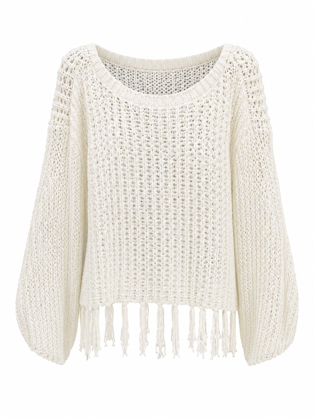 Cream Knit Fringe Sweater